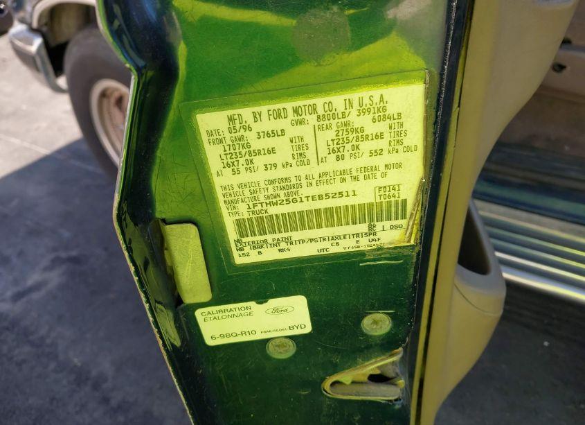 Photo 9 of 1996 Ford F250 N/A (VIN 1FTHW25G1TEB52511)