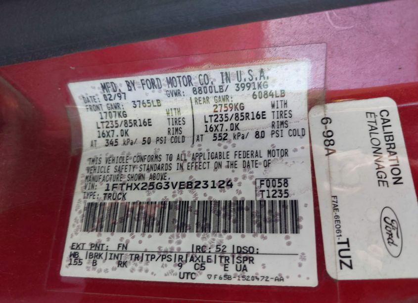 Photo 9 of 1997 Ford F-250 XL (VIN 1FTHX25G3VEB23124)