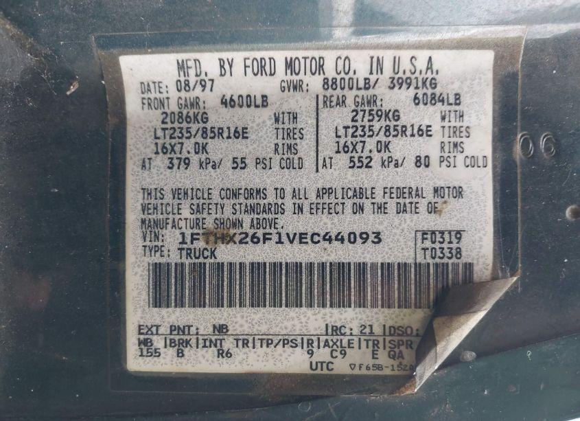 Photo 9 of 1997 Ford F-250 XL (VIN 1FTHX26F1VEC44093)