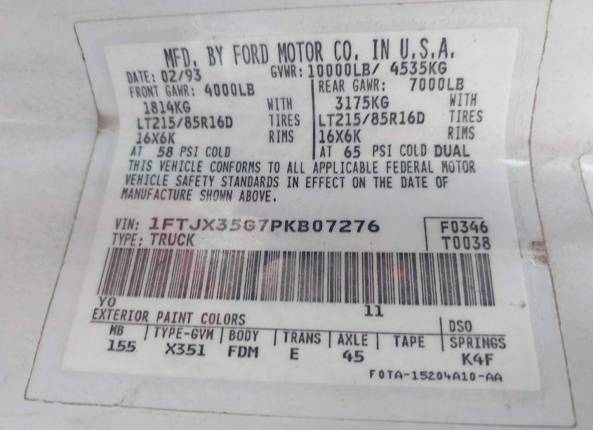 Photo 9 of 1993 Ford F350 N/A (VIN 1FTJX35G7PKB07276)