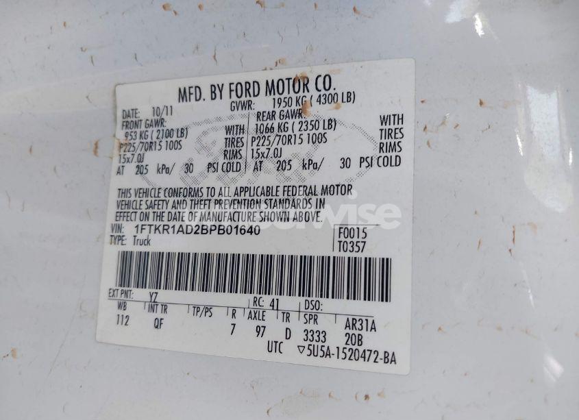 Photo 9 of 2011 Ford Ranger XL (VIN 1FTKR1AD2BPB01640)