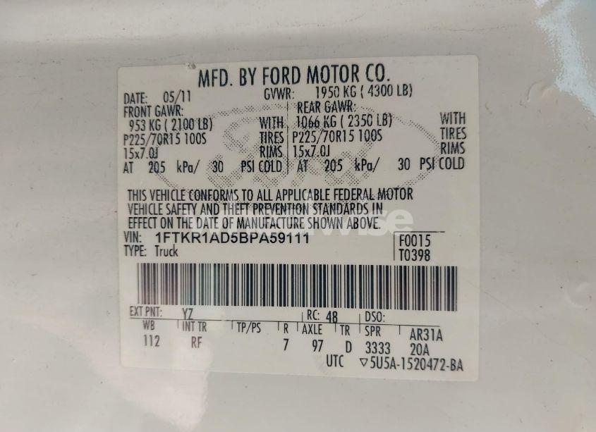 Photo 9 of 2011 Ford Ranger XL (VIN 1FTKR1AD5BPA59111)