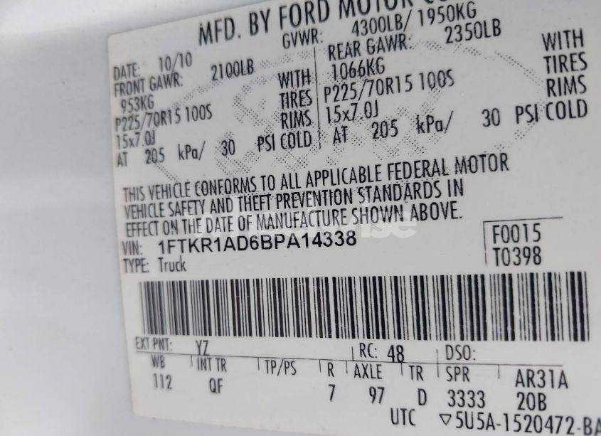 Photo 9 of 2011 Ford Ranger XL (VIN 1FTKR1AD6BPA14338)