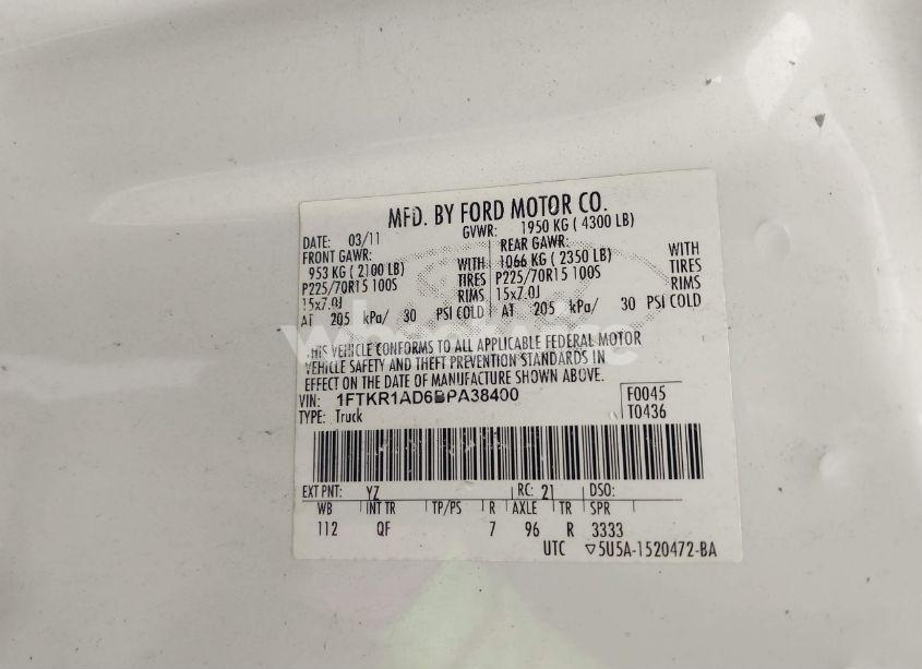 Photo 9 of 2011 Ford Ranger XL (VIN 1FTKR1AD6BPA38400)