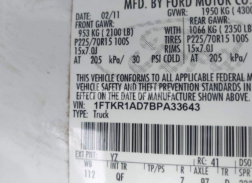 Photo 9 of 2011 Ford Ranger XL (VIN 1FTKR1AD7BPA33643)