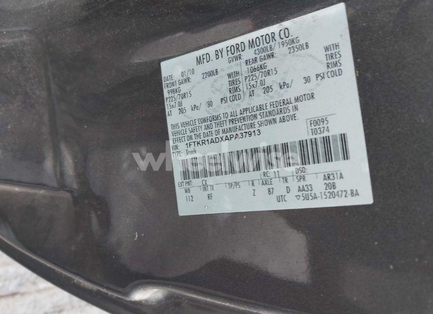 Photo 9 of 2010 Ford Ranger XL/XLT (VIN 1FTKR1ADXAPA37913)