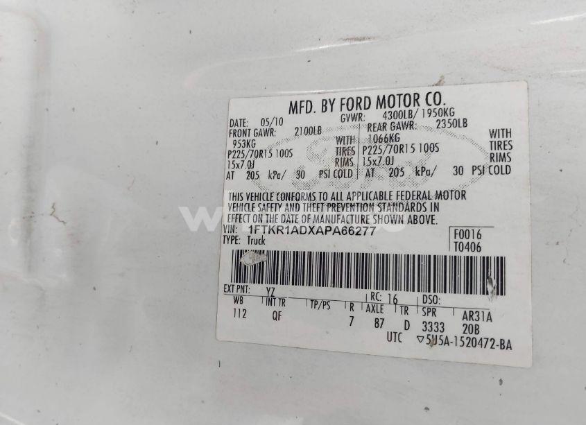 Photo 9 of 2010 Ford Ranger XL (VIN 1FTKR1ADXAPA66277)