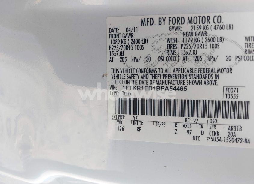 Photo 8 of 2011 Ford Ranger XL (VIN 1FTKR1ED1BPA54465)