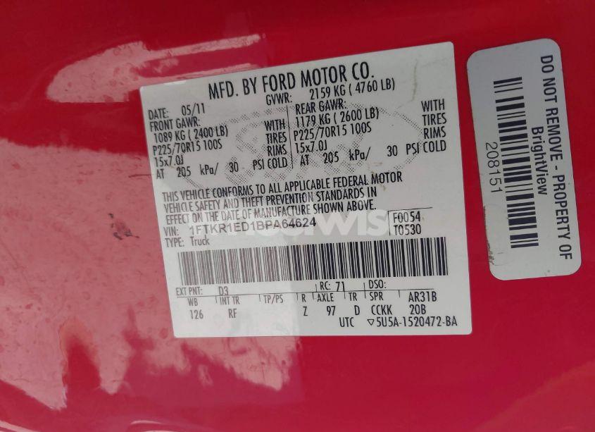 Photo 9 of 2011 Ford Ranger XLT (VIN 1FTKR1ED1BPA64624)