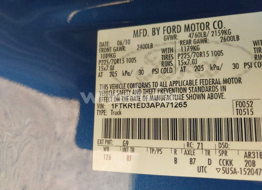 Photo 9 of 2010 Ford Ranger XL/XLT (VIN 1FTKR1ED3APA71265)