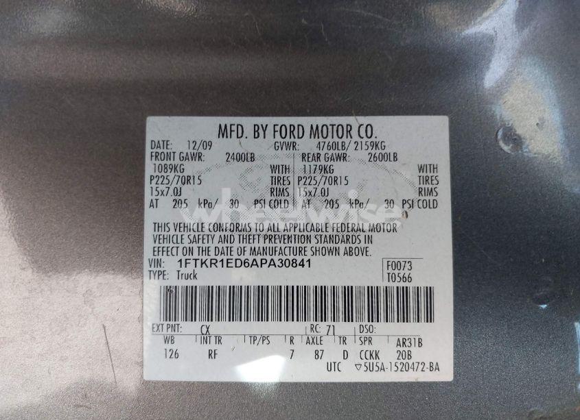 Photo 9 of 2010 Ford Ranger XL/XLT (VIN 1FTKR1ED6APA30841)