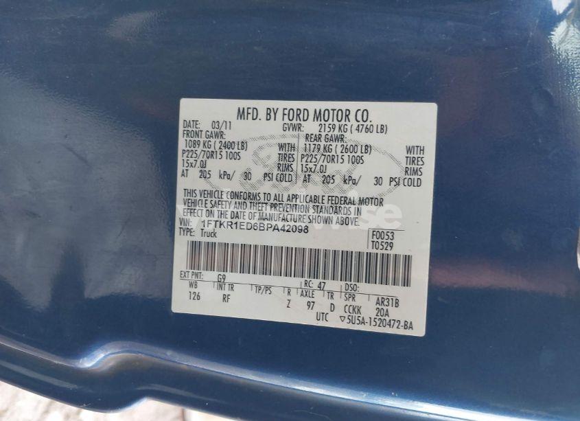 Photo 9 of 2011 Ford Ranger XLT (VIN 1FTKR1ED6BPA42098)