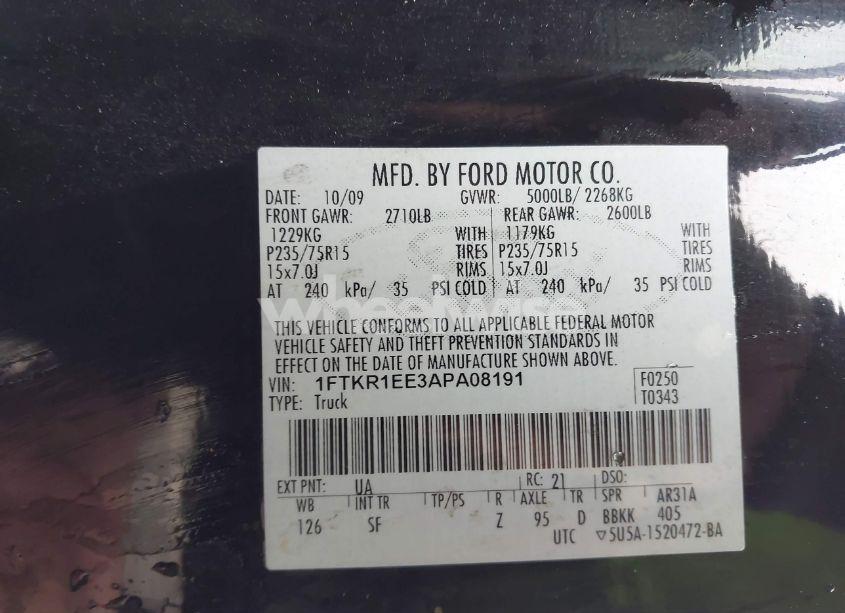 Photo 9 of 2010 Ford Ranger SPORT/XL/XLT (VIN 1FTKR1EE3APA08191)