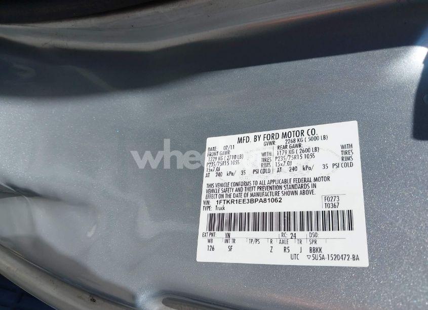 Photo 9 of 2011 Ford Ranger SPORT (VIN 1FTKR1EE3BPA81062)