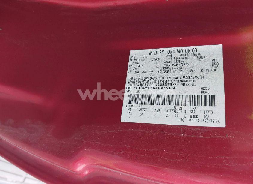 Photo 9 of 2010 Ford Ranger SPORT/XL/XLT (VIN 1FTKR1EE6APA15104)