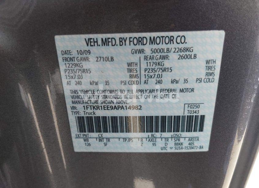 Photo 9 of 2010 Ford Ranger SPORT/XL/XLT (VIN 1FTKR1EE9APA14982)