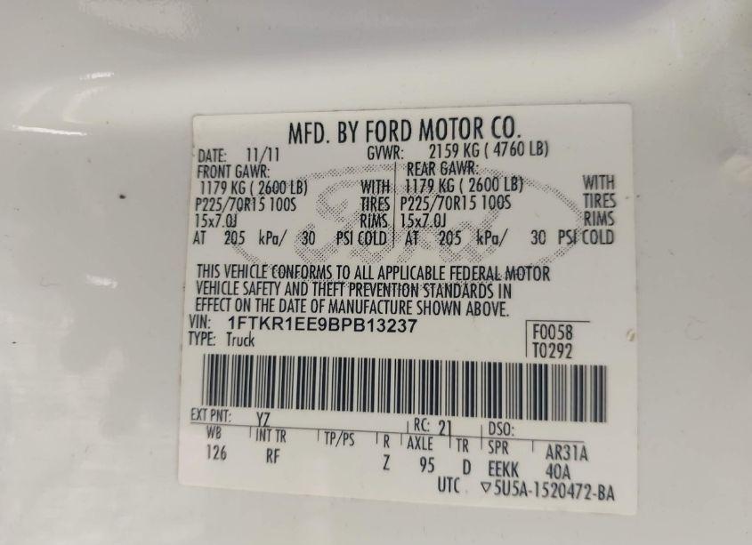 Photo 9 of 2011 Ford Ranger XLT (VIN 1FTKR1EE9BPB13237)