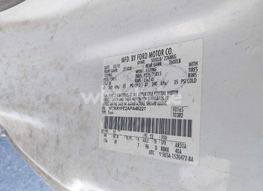 Photo 9 of 2010 Ford Ranger XL (VIN 1FTKR1FE2APA46221)