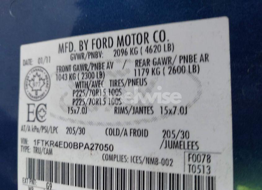 Photo 9 of 2011 Ford Ranger XL (VIN 1FTKR4ED0BPA27050)