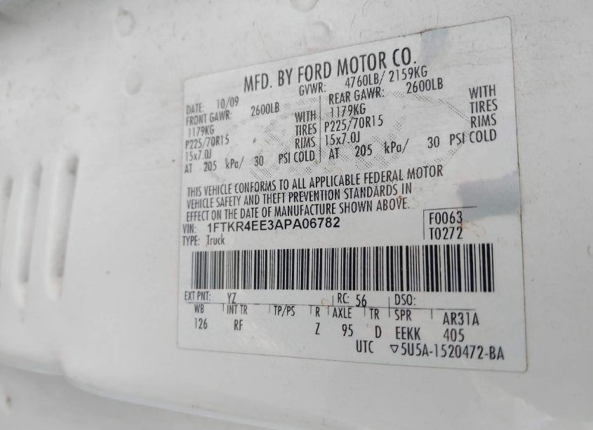 Photo 9 of 2010 Ford Ranger SPORT/XLT (VIN 1FTKR4EE3APA06782)