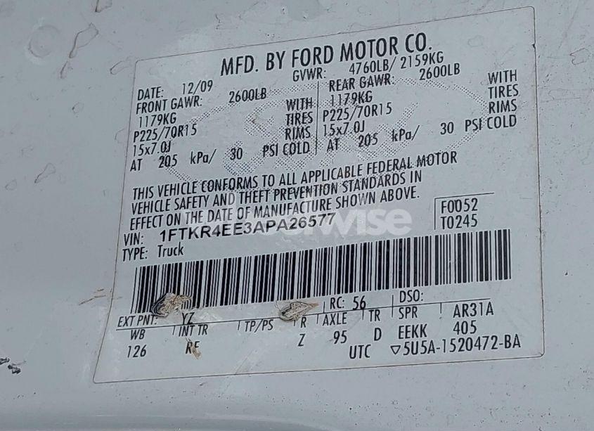 Photo 9 of 2010 Ford Ranger SPORT/XLT (VIN 1FTKR4EE3APA26577)