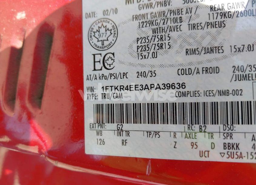 Photo 9 of 2010 Ford Ranger SPORT/XLT (VIN 1FTKR4EE3APA39636)