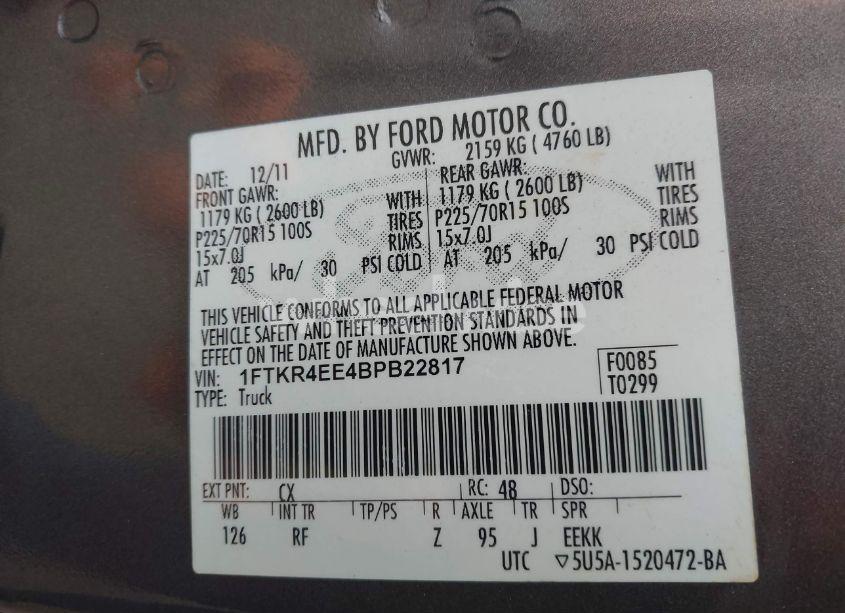 Photo 9 of 2011 Ford Ranger XLT (VIN 1FTKR4EE4BPB22817)