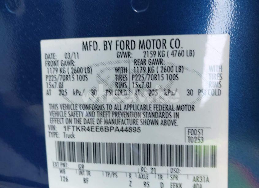 Photo 9 of 2011 Ford Ranger XLT (VIN 1FTKR4EE6BPA44895)