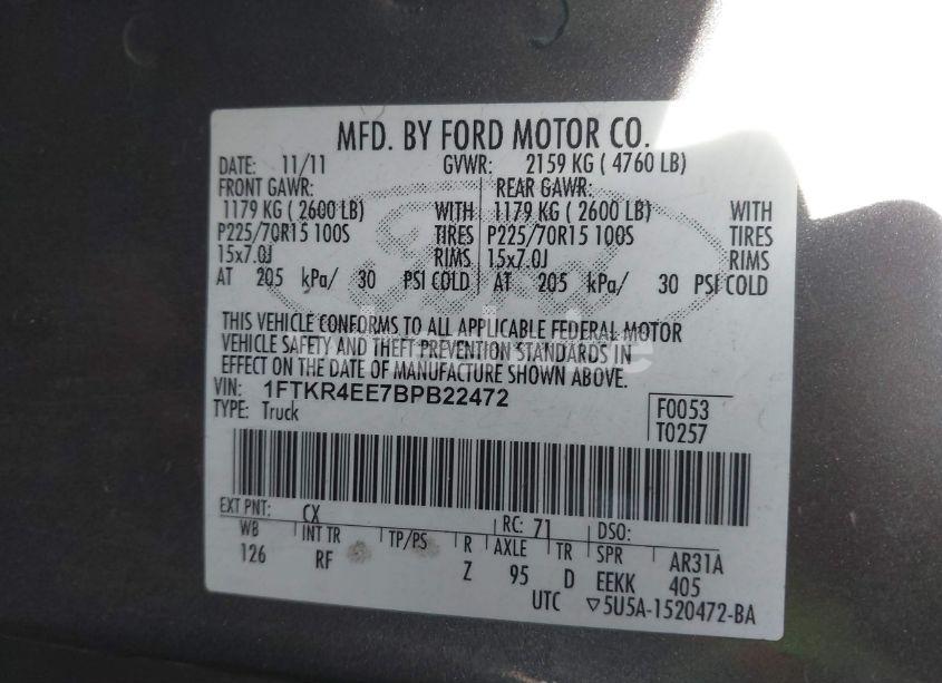 Photo 9 of 2011 Ford Ranger XLT (VIN 1FTKR4EE7BPB22472)