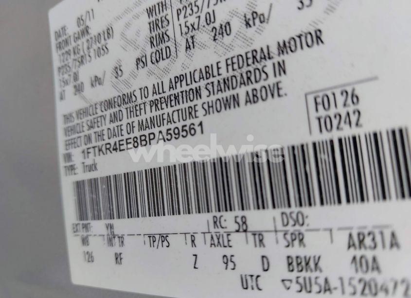 Photo 9 of 2011 Ford Ranger SPORT (VIN 1FTKR4EE8BPA59561)