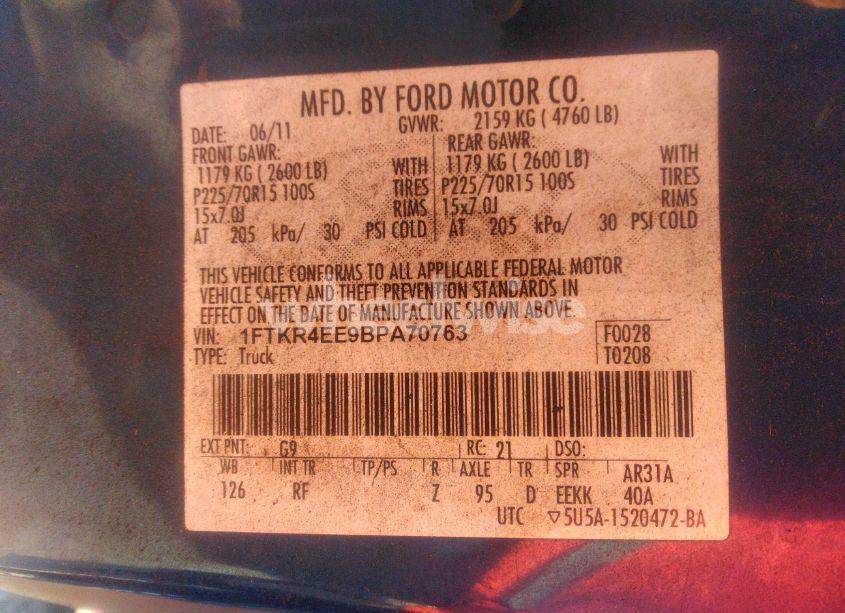 Photo 9 of 2011 Ford Ranger XLT (VIN 1FTKR4EE9BPA70763)