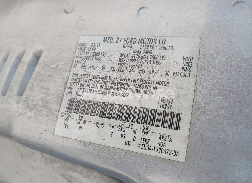 Photo 9 of 2011 Ford Ranger XLT (VIN 1FTKR4EEXBPA49307)