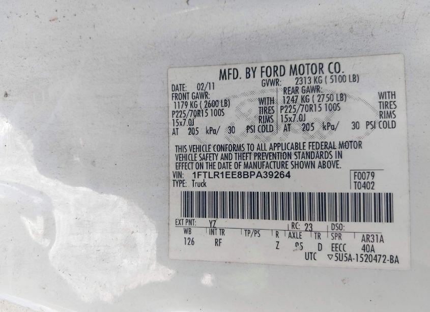 Photo 9 of 2011 Ford Ranger XLT (VIN 1FTLR1EE8BPA39264)