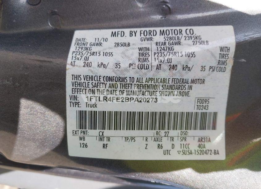 Photo 9 of 2011 Ford Ranger XLT (VIN 1FTLR4FE2BPA20273)