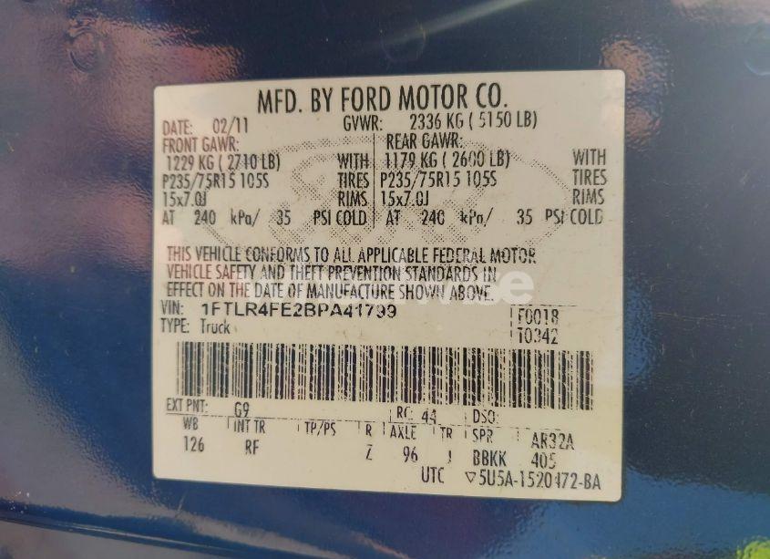 Photo 9 of 2011 Ford Ranger XLT (VIN 1FTLR4FE2BPA41799)