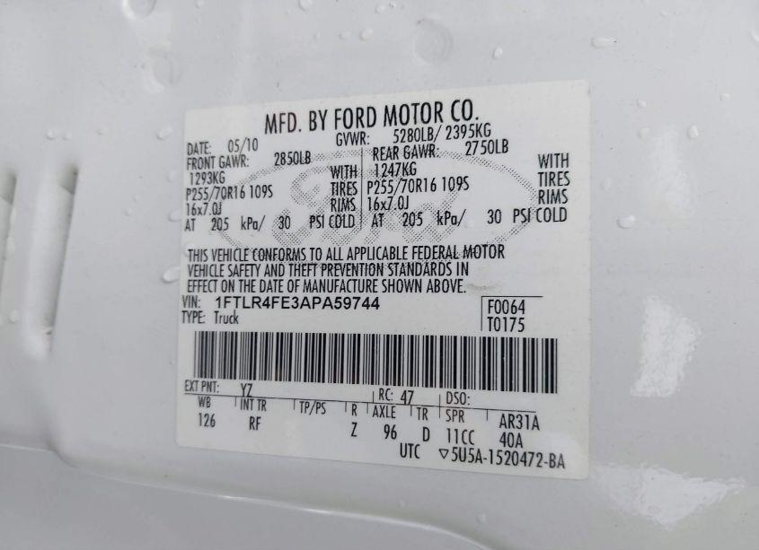 Photo 9 of 2010 Ford Ranger SPORT/XLT (VIN 1FTLR4FE3APA59744)