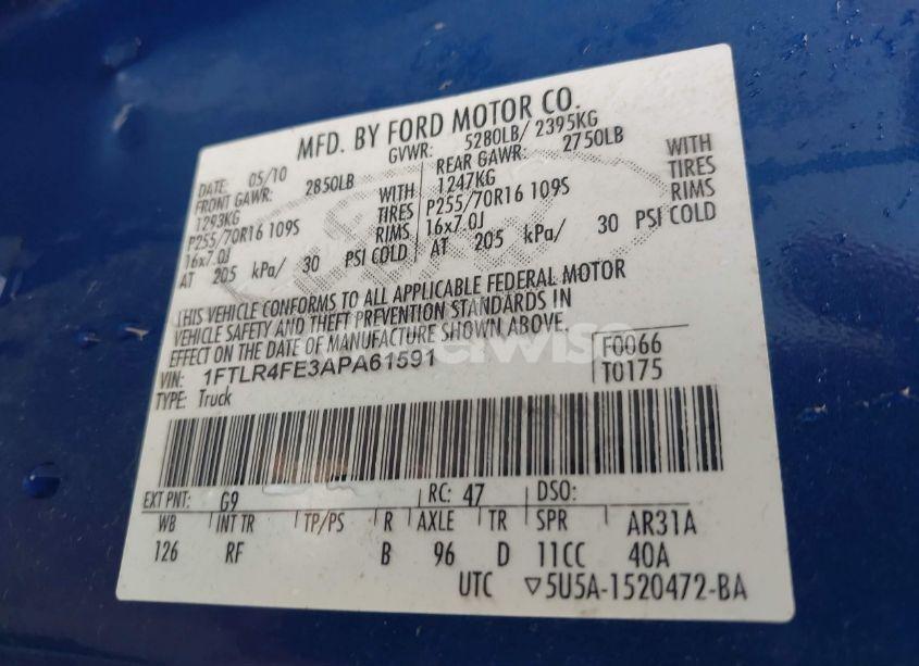 Photo 9 of 2010 Ford Ranger SPORT/XLT (VIN 1FTLR4FE3APA61591)