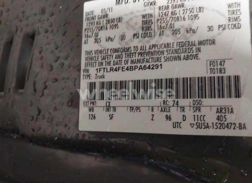 Photo 9 of 2011 Ford Ranger SPORT (VIN 1FTLR4FE4BPA64291)