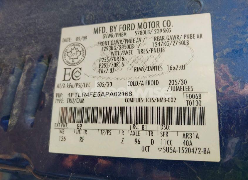 Photo 9 of 2010 Ford Ranger SPORT/XLT (VIN 1FTLR4FE5APA02168)