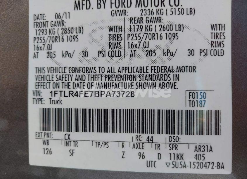 Photo 9 of 2011 Ford Ranger SPORT (VIN 1FTLR4FE7BPA73728)