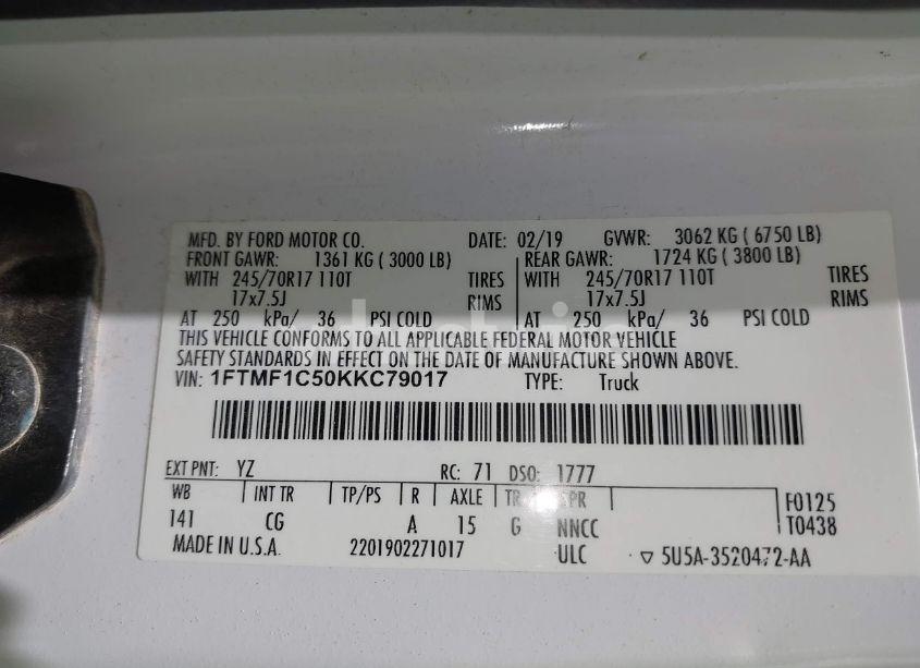 Photo 9 of 2019 Ford F-150 XL (VIN 1FTMF1C50KKC79017)