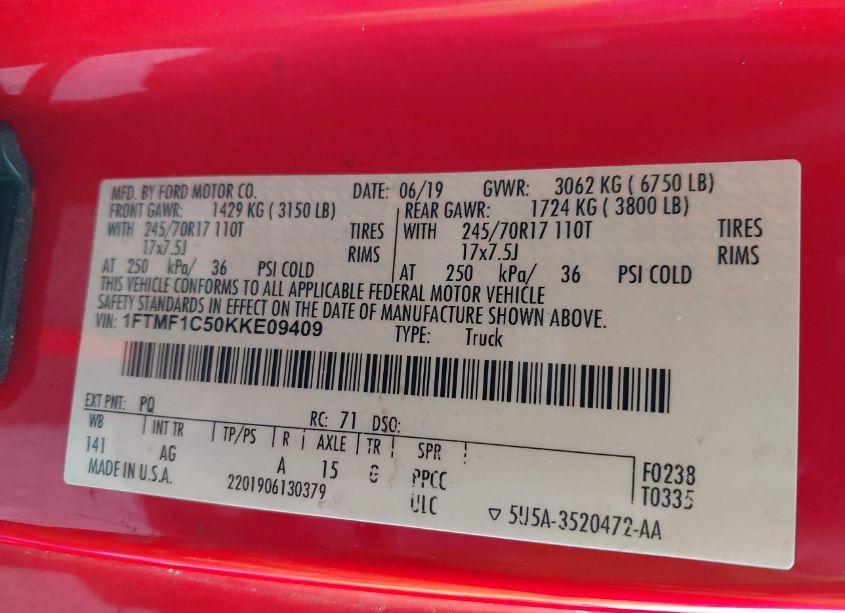 Photo 9 of 2019 Ford F-150 XL (VIN 1FTMF1C50KKE09409)