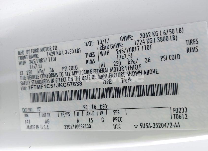 Photo 9 of 2018 Ford F-150 XL (VIN 1FTMF1C51JKC57638)