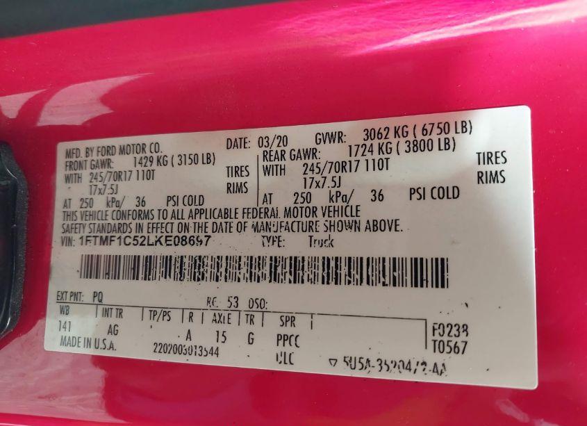 Photo 9 of 2020 Ford F-150 XL (VIN 1FTMF1C52LKE08697)