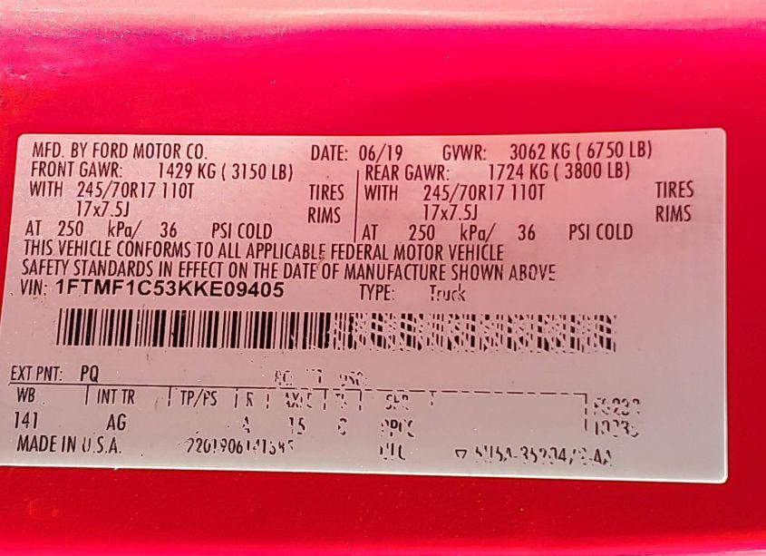 Photo 9 of 2019 Ford F-150 XL (VIN 1FTMF1C53KKE09405)