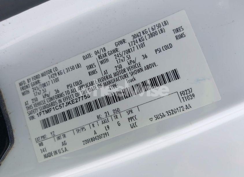 Photo 9 of 2018 Ford F-150 XL (VIN 1FTMF1C57JKE27758)