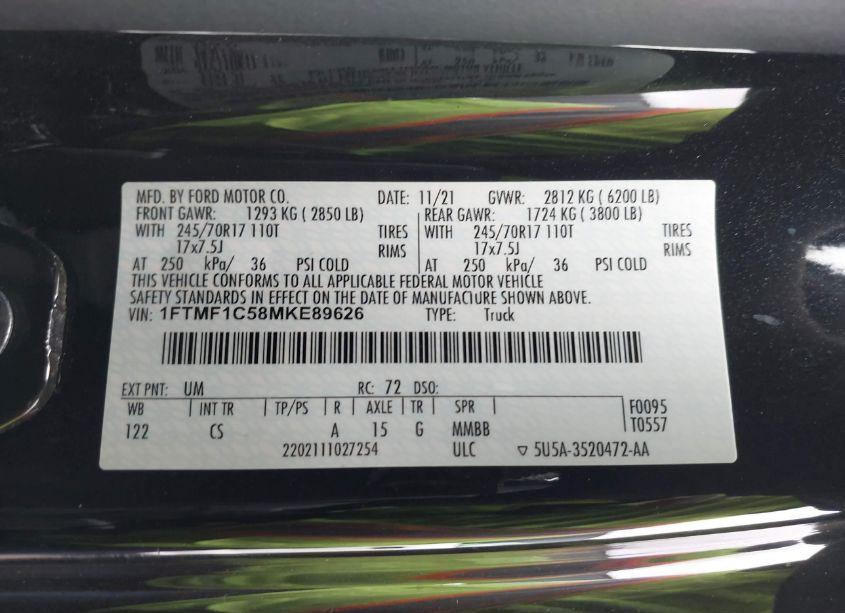 Photo 9 of 2021 Ford F-150 XL (VIN 1FTMF1C58MKE89626)