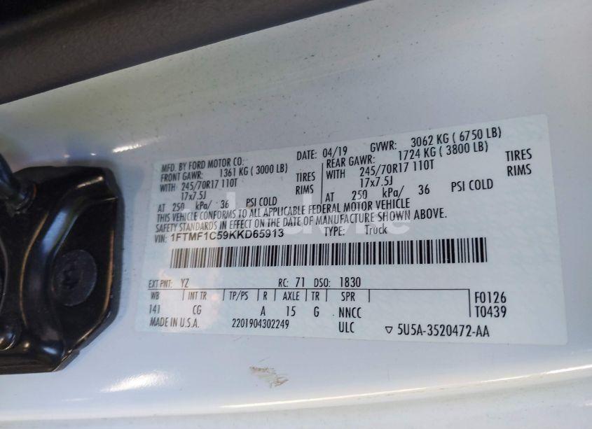 Photo 9 of 2019 Ford F-150 XL (VIN 1FTMF1C59KKD65913)