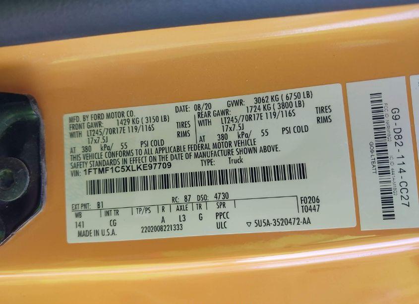 Photo 9 of 2020 Ford F-150 XL (VIN 1FTMF1C5XLKE97709)