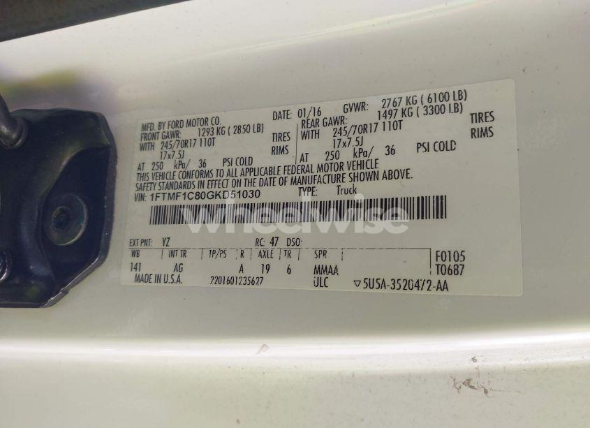 Photo 9 of 2016 Ford F-150 XL (VIN 1FTMF1C80GKD51030)